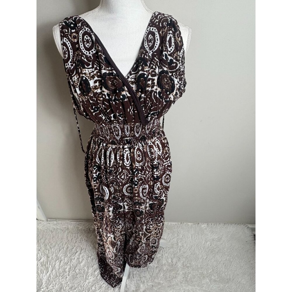 Ashley Stewart Brown Paisley Sleeveless Jumpsuit With Elastic Waist Size 18 Pre-